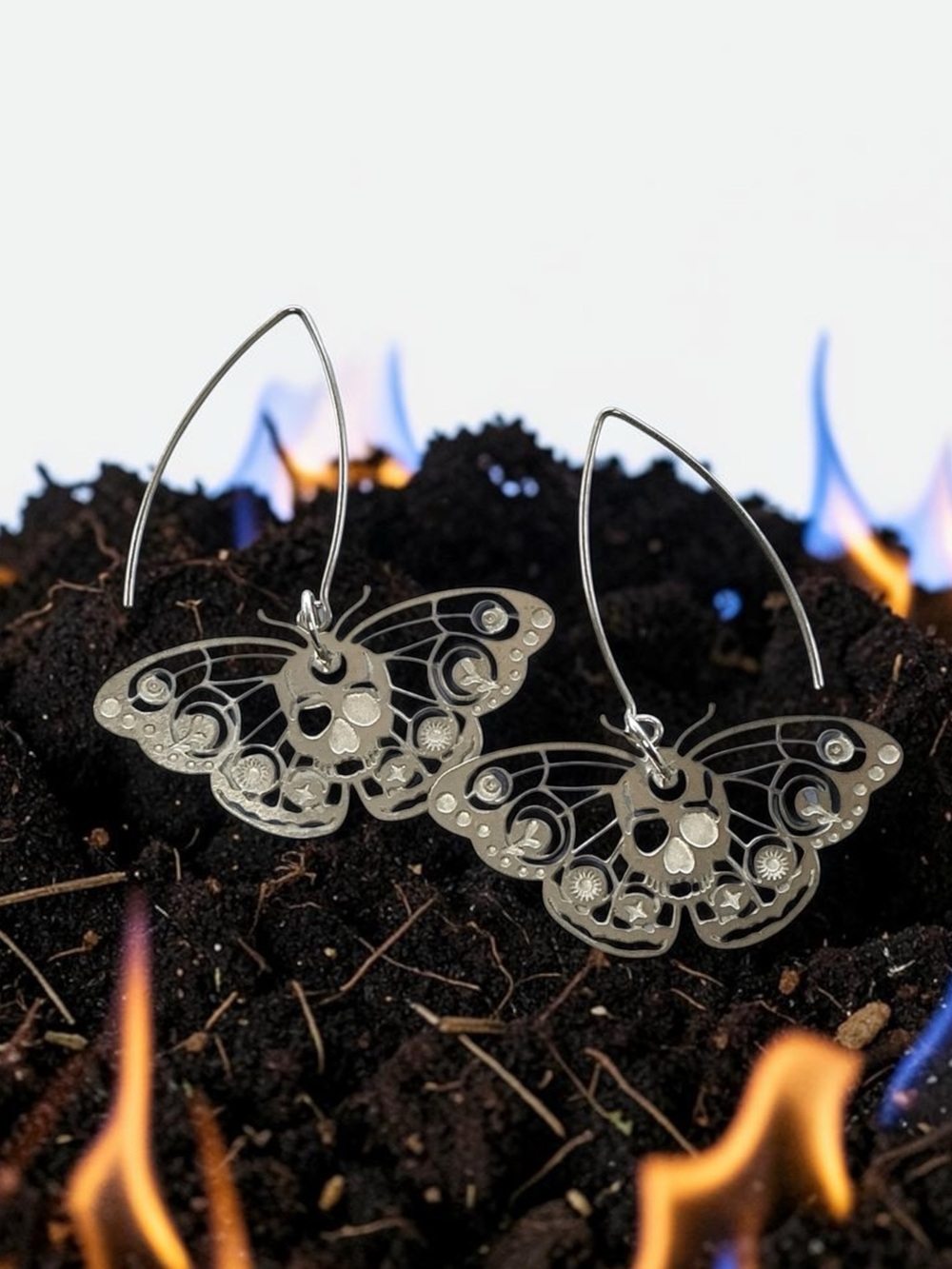 🆕 Skull On A Month Laser Etched Dangle Earrings